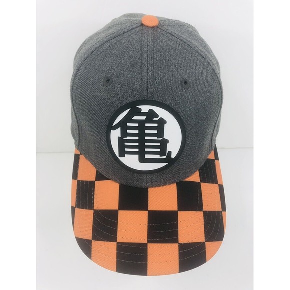 Dragon Ball Z Master Roshi Kanji Black Orange Checkered Curved Snapback Hat - Picture 1 of 11